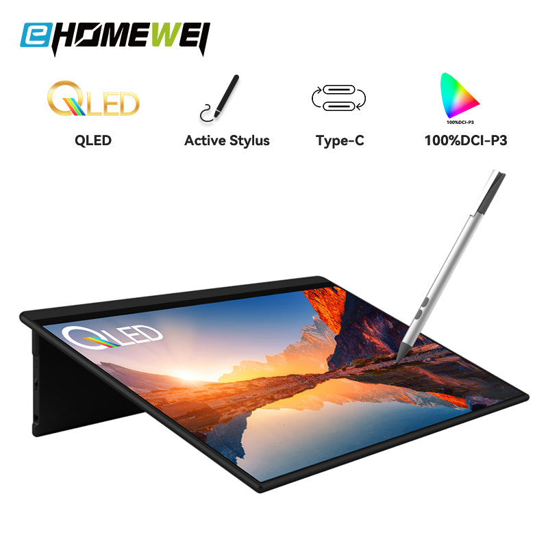 EHOMEWEI Portable Monitor 16 Inches QLED 2.5K 16:10 Computer Expansion Screen Black Metal Frame With Active Stylus 【Q3】