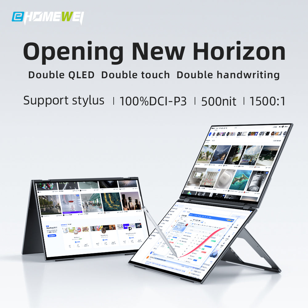 EHOMEWEI Dual Screen Portable Monitor Drive-free 2K 16” 100%DCI-P3 For Laptop Win Macbook 【X2Pro】
