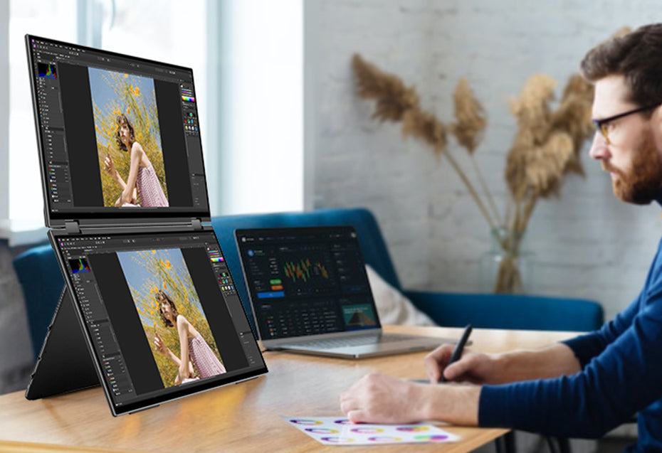 EHOMEWEI【X2 Pro】 Foldable 16-inch 2.5K dual-view monitor Portable ...