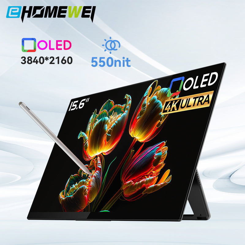 EHOMEWEI Portable Monitor OLED 15.6" 4K 60HZ 100%DCI-P3 Stylus Touch Monitors For Laptop PC PS5 XBOX 【RO5】